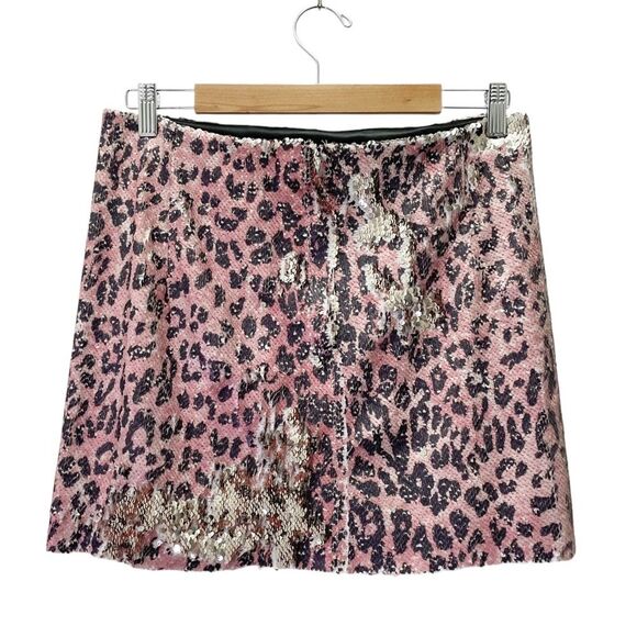Free People FP One Sequin Mini Skirt Size 6 Pink Cheetah Reversible Party Skirt - Picture 3 of 11